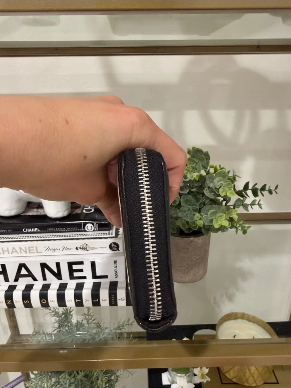 Coach Black and Beige Signature Zip Around Wallet